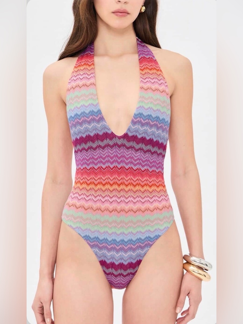PQ Swim Remi Chevron Halter One-Piece Swimsuit